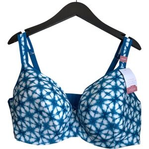 NWT Cacique Bra Sz 46DDD Aqua White Teal Lightly Lined Balconette Lane Bryant